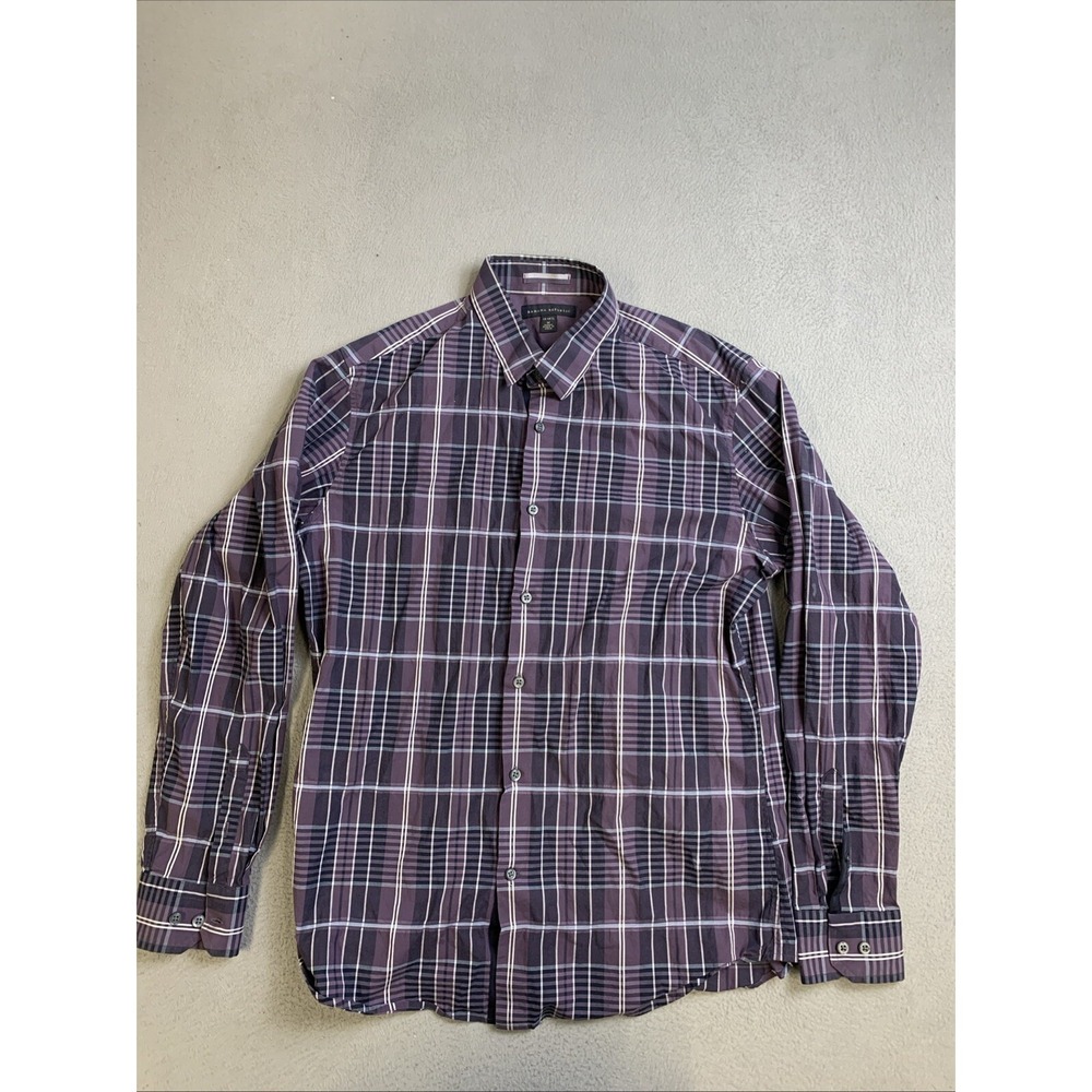 Banana Republic Shirt Mens Size Medium Purple Plaid Long Sleeve Button Down